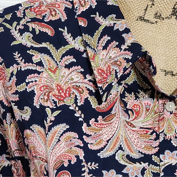 Chaps 100%‎ cotton floral button down no iron shirt plus size 2X - Picture 4 of 6